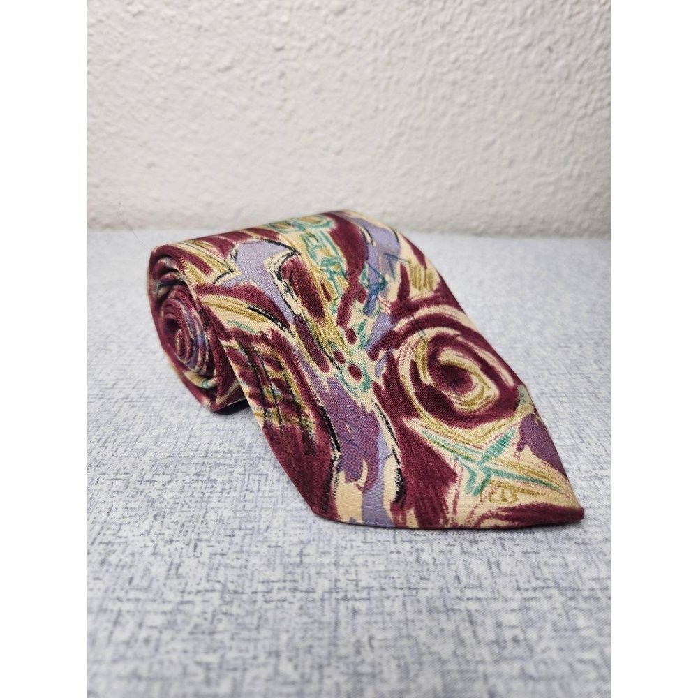 Nino Cerruti Handmade Silk Crepe Mens Tie Abstract Multicolor 58in Long